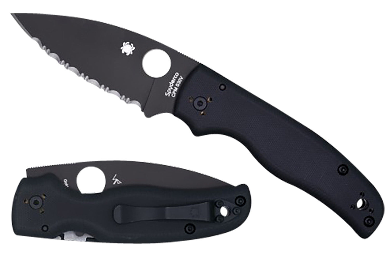 Spyderco Shaman C229GSBK 3.58" Serrated Black DLC CPM S30V Blade Black G10 Handle Compression Lock