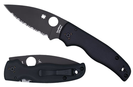 Spyderco Shaman C229GSBK 3.58" Serrated Black DLC CPM S30V Blade Black G10 Handle Compression Lock