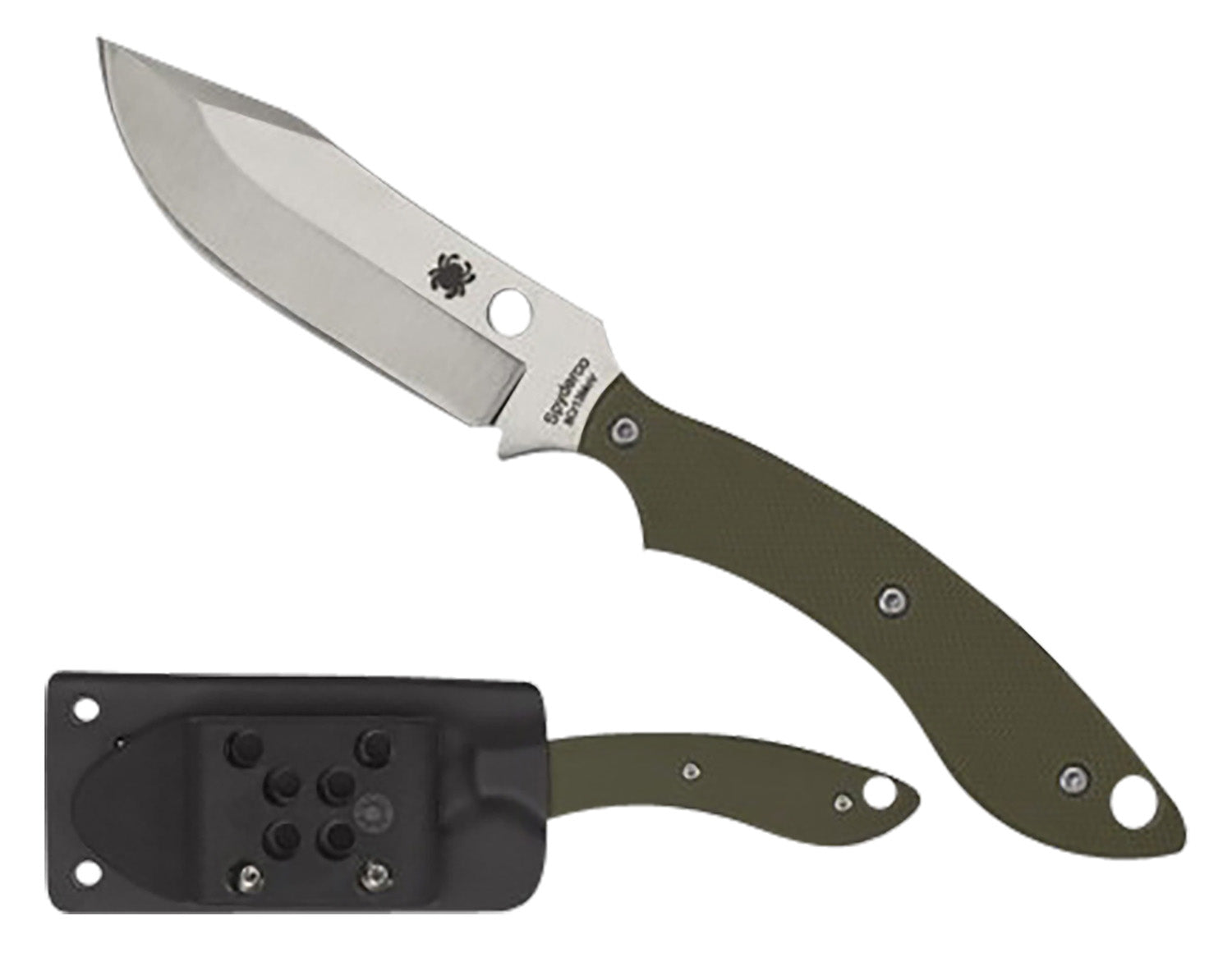 Spyderco Stok FB49GPOD 2.95" Stonewashed 8Cr13MoV Bowie Blade OD Green G10 Handle Fixed Knife with G-Clip Sheath