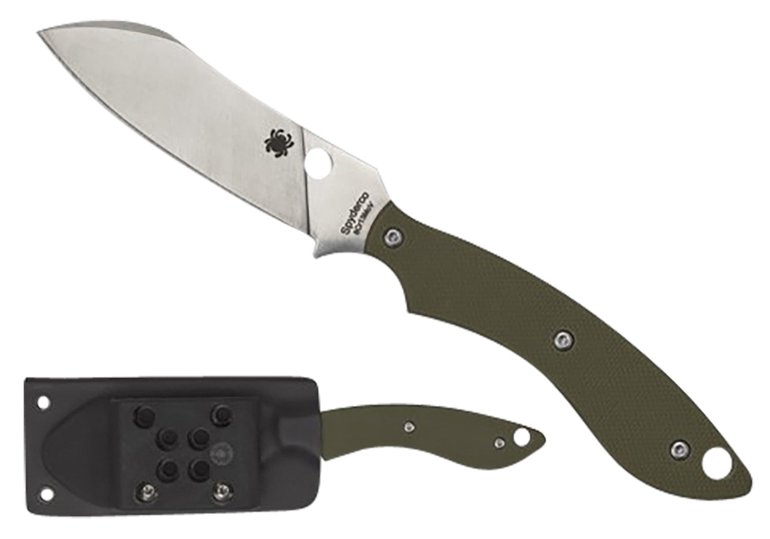Spyderco Stok FB50GPOD 2.95" Stonewashed 8Cr13MoV Drop Point Blade OD Green G10 Handle Fixed Knife with Sheath