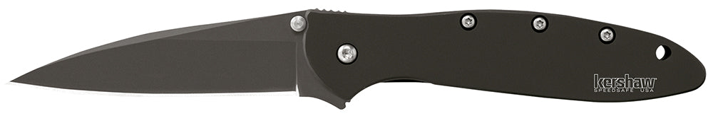 Kershaw 1660CKT Leek Assisted Open 3" Plain Modified Drop Point 14C28N Black DLC Steel, Black Stainless Handle with Clip - USA Made