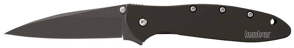 Kershaw 1660CKT Leek Assisted Open 3" Plain Modified Drop Point 14C28N Black DLC Steel, Black Stainless Handle with Clip - USA Made