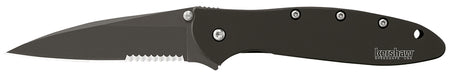 Kershaw 1660CKTST Leek Partially Serrated 3" Modified Drop Point 14C28N Black DLC Steel, Black Stainless Handle & Clip - USA Made