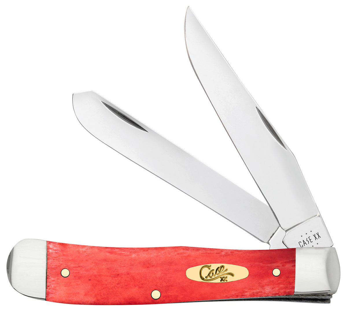 Case 10760 Dark Red Bone Trapper Two-Blade Folding Knife Mirror Polished Tru-Sharp SS, Smooth Bone Handle with Pinched SS Bolsters