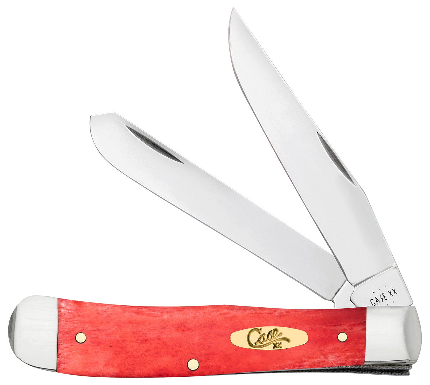 Case 10760 Dark Red Bone Trapper Two-Blade Folding Knife Mirror Polished Tru-Sharp SS, Smooth Bone Handle with Pinched SS Bolsters