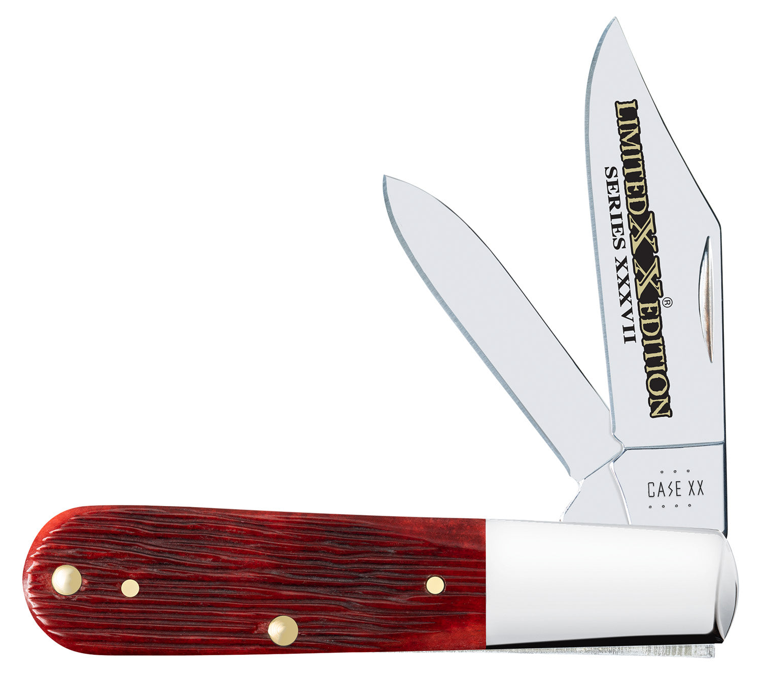 Case 12214 XXXVII Limited Edition Barlow Folding Knife, Tru-Sharp SS Blades, Jigged Old Red Bone & Stainless Handle