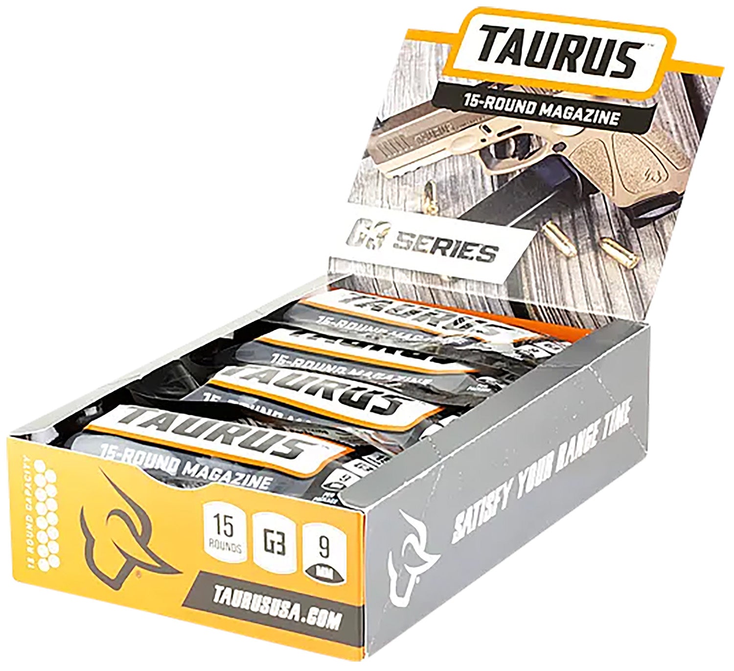 Taurus G3 Magazine Pop Display 15 Round 9mm Luger Black Steel Polymer Base (12 Mags)