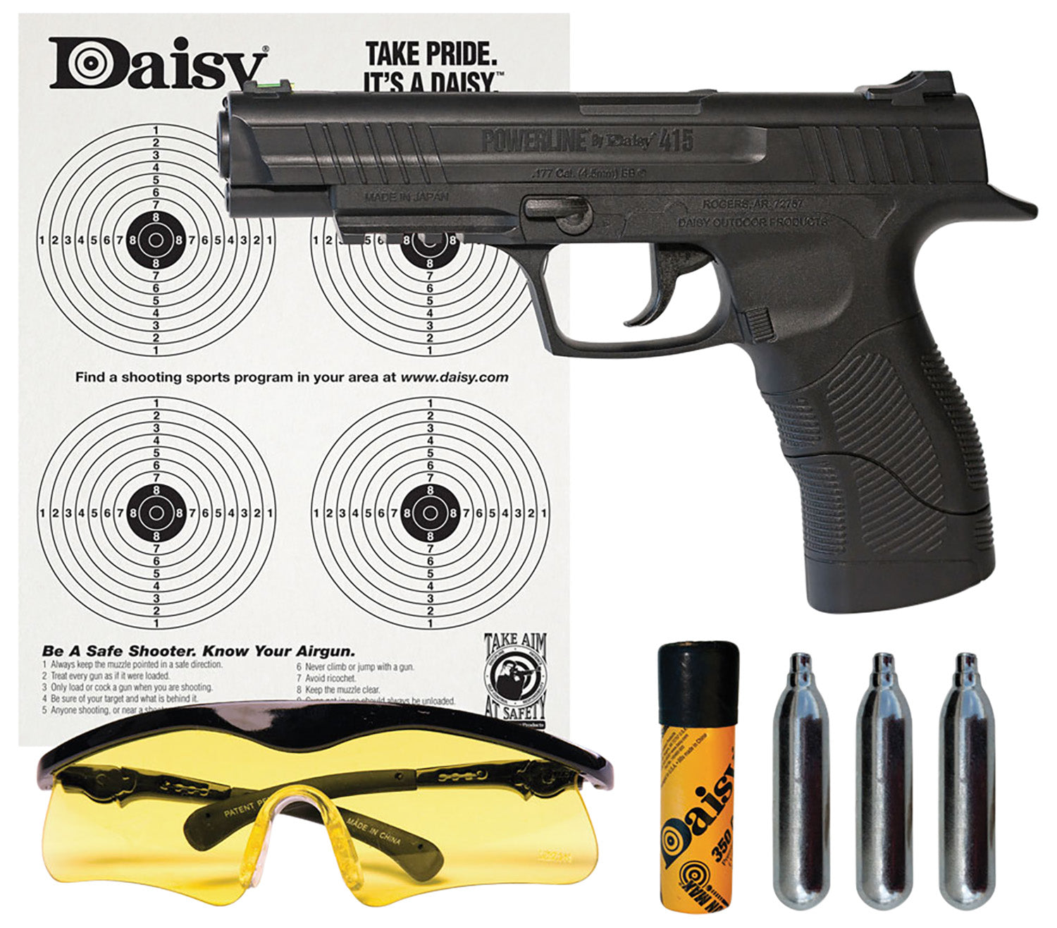 Daisy Powerline 415 .177 Cal CO2 BB Pistol 21+1 Fiber Optic Sight Starter Kit