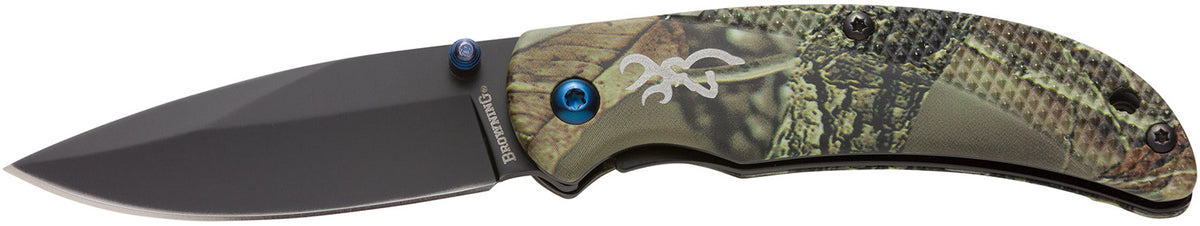 Browning Prism 3 EDC 2.38" Folding Knife Black Oxide Stainless Blade Camo w/Brass Accents Aluminum Handle