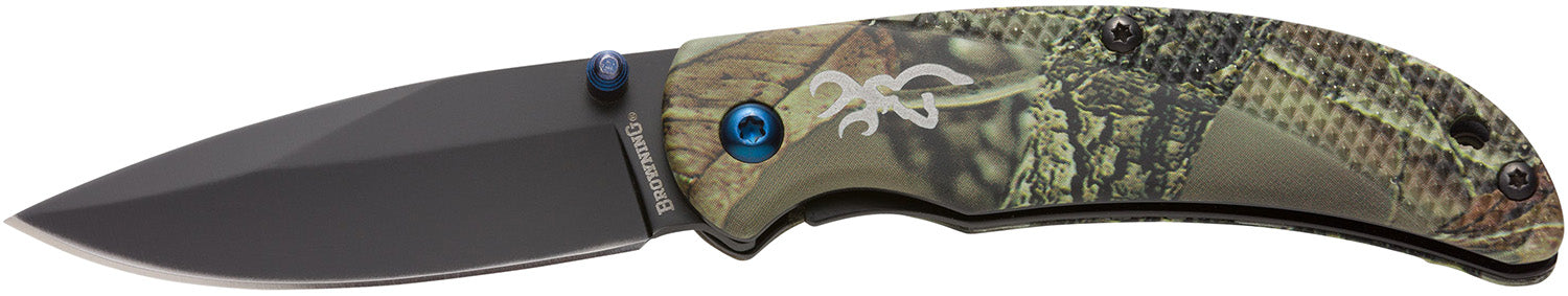 Browning Prism 3 EDC 2.38" Folding Knife Black Oxide Stainless Blade Camo w/Brass Accents Aluminum Handle