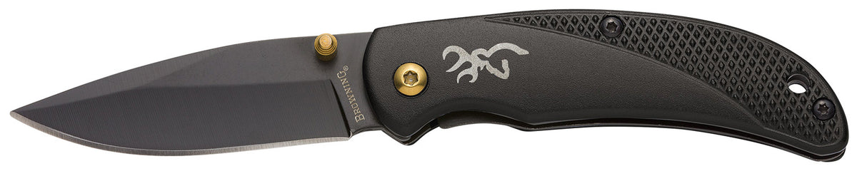 Browning Prism 3 EDC 2.38" Folding Knife Black Oxide Stainless Blade Black w/Brass Accents Aluminum Handle