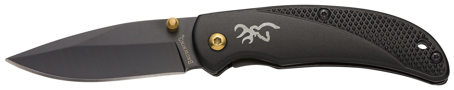 Browning Prism 3 EDC 2.38" Folding Knife Black Oxide Stainless Blade Black w/Brass Accents Aluminum Handle