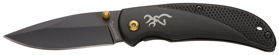 Browning Prism 3 EDC 2.38" Folding Knife Black Oxide Stainless Blade Black w/Brass Accents Aluminum Handle