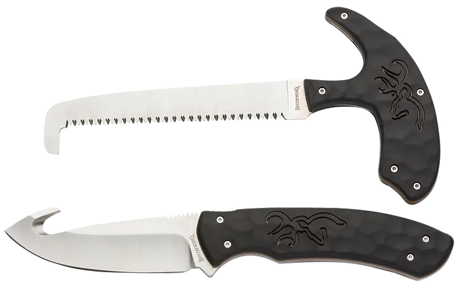 Browning Primal Fixed Blade Hunting Combo 3.75" Drop Point Gut Hook Skinner Plus Saw 8Cr13MoV Rubber Handle w/Sheath