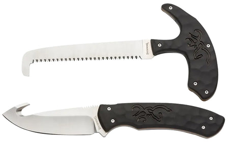 Browning Primal Fixed Blade Hunting Combo 3.75" Drop Point Gut Hook Skinner Plus Saw 8Cr13MoV Rubber Handle w/Sheath