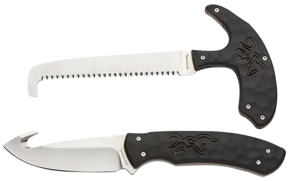 Browning Primal Fixed Blade Hunting Combo 3.75" Drop Point Gut Hook Skinner Plus Saw 8Cr13MoV Rubber Handle w/Sheath