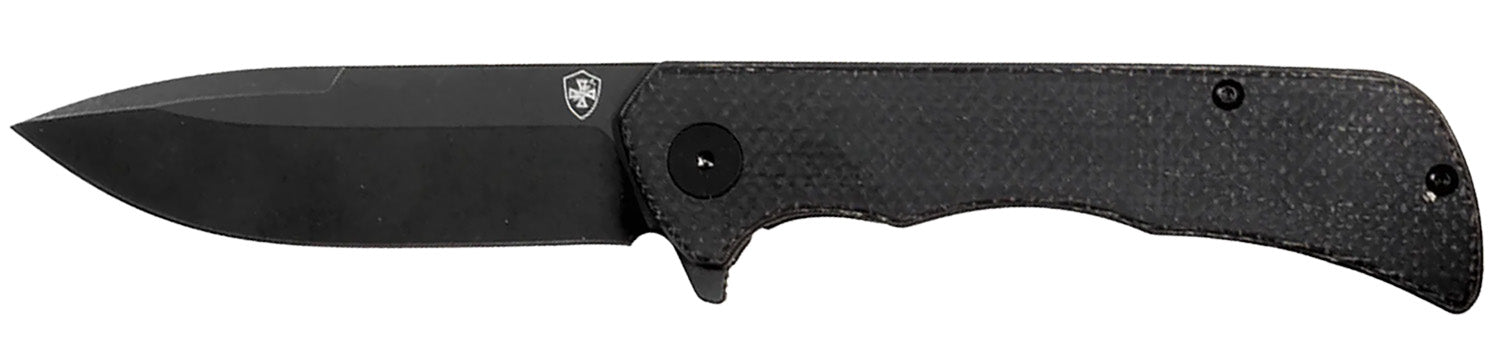 Templar PFMBK321 Paladin Folder Drop Point 3.27" Black Powder Coated D2 Blade with Black Micarta Handle
