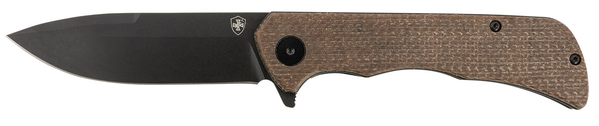 Templar PFMBN321 Paladin Folder Drop Point 3.27" Black Powder Coated D2 Blade with Brown Micarta Handle