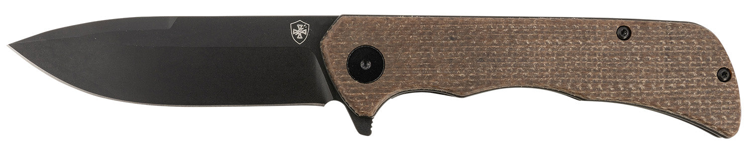 Templar PFMBN321 Paladin Folder Drop Point 3.27" Black Powder Coated D2 Blade with Brown Micarta Handle