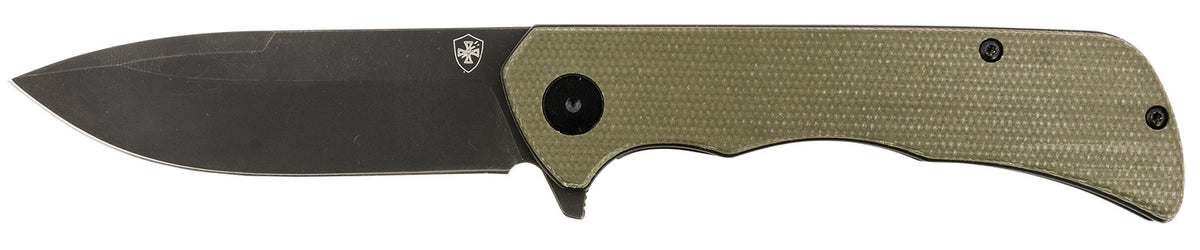 Templar PFMGN321 Paladin Folder Drop Point 3.27" Black Powder Coated D2 Blade with Green Micarta Handle