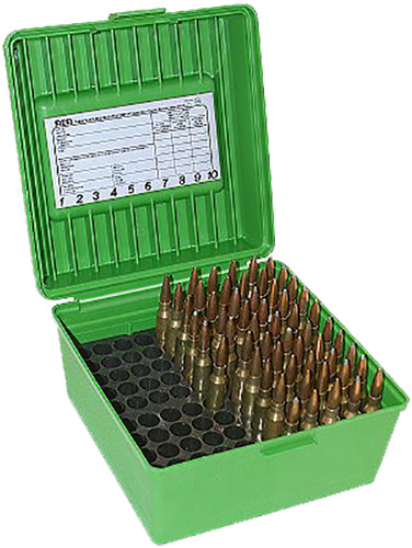 MTM Case-Gard R100MAG10 Deluxe 100rd Multi Caliber Ammo Storage Box Round Handle Green Polypropylene