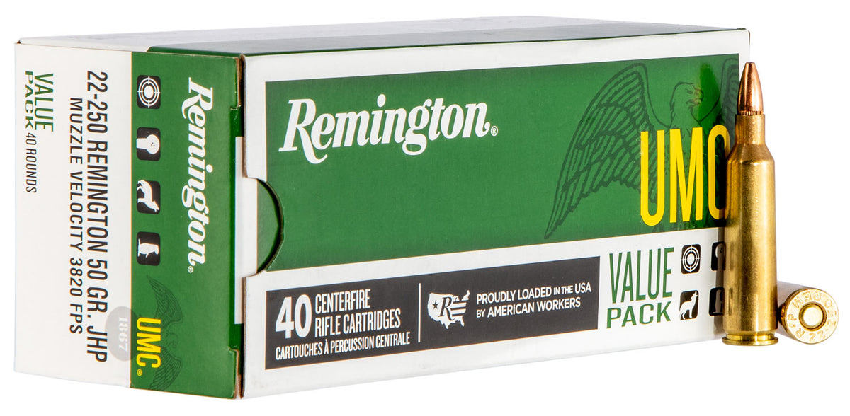 Remington UMC Value Pack Jacketed Hollow Point 50 Grain .22-250 Remington 3820 fps 047700384801