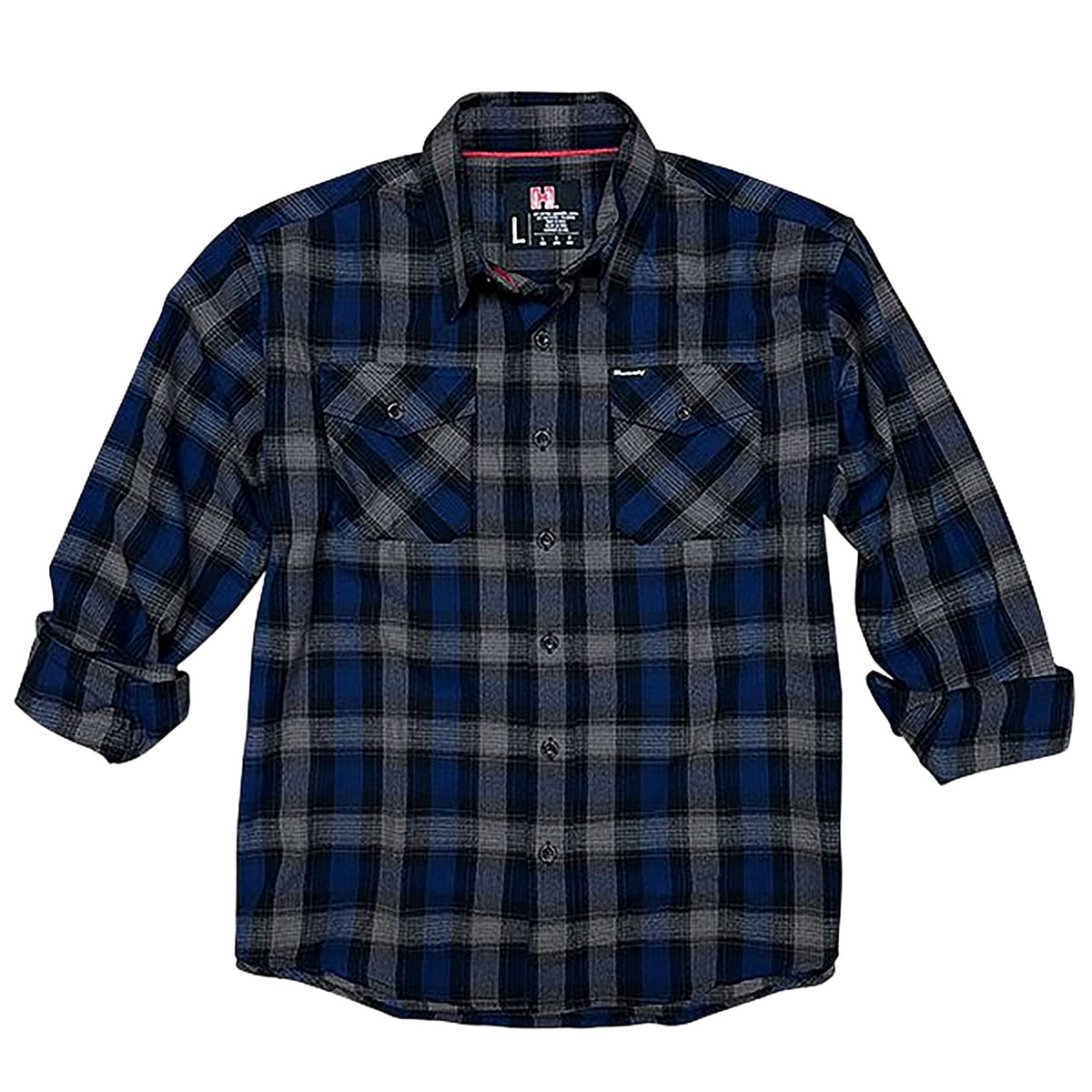 Hornady Flannel Button Up Shirt Navy/Black/Gray XL Cotton Polyester Blend