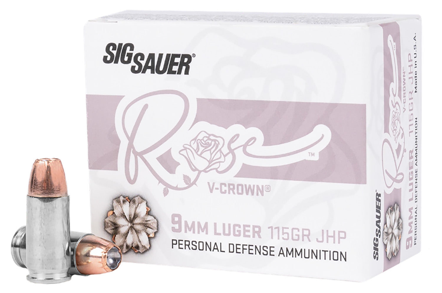 Sig Sauer Rose V Crown Jacketed Hollow Point 115 Grain 9mm Luger/Parabellum 1050 fps 798681686827