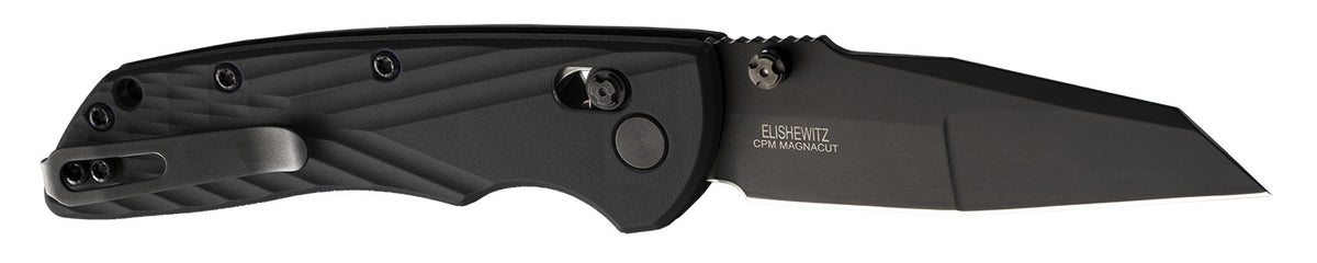 Hogue Deka 3.25" Wharncliffe Folding Pocket Knife, Black Cerakote CPM MagnaCut, Black Crosshatch GRN Handle & Clip