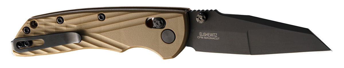Hogue Deka 3.25" Wharncliffe Folding Pocket Knife, Black Cerakote CPM MagnaCut, FDE Crosshatch GRN Handle & Clip