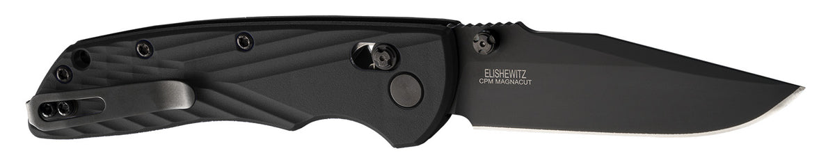 Hogue Deka 3.25" Clip Point Folding Pocket Knife, Black Cerakote CPM MagnaCut, Black Crosshatch GRN Handle & Clip