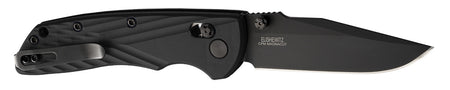 Hogue Deka 3.25" Clip Point Folding Pocket Knife, Black Cerakote CPM MagnaCut, Black Crosshatch GRN Handle & Clip