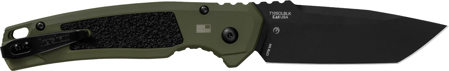 Kershaw Launch 16 Auto Tanto Folding Knife, 3.45" Black Cerakote CPM M4 Blade, Olive Aluminum Handle, Pocket Clip Included