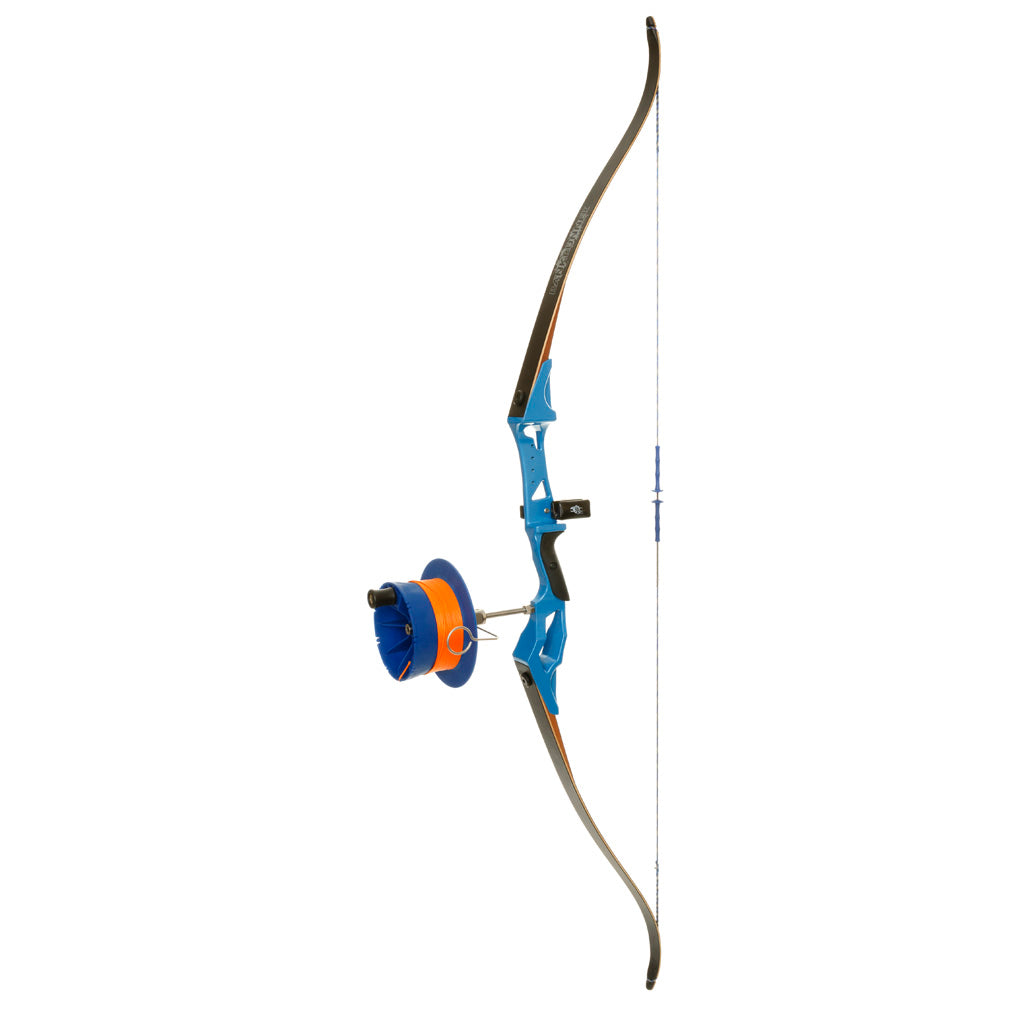Fin Finder Bank Runner Blue Recurve Bowfishing Bow Package with Sidewinder Reel