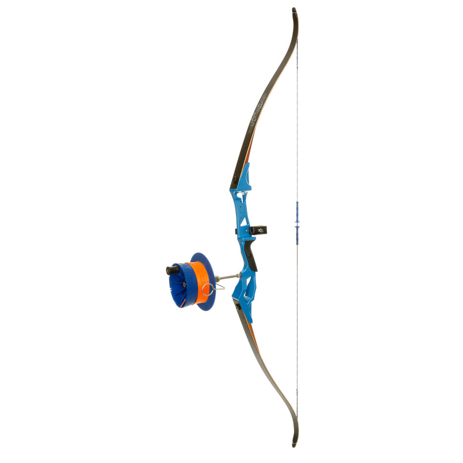 Fin Finder Bank Runner Blue Recurve Bowfishing Bow Package with Sidewinder Reel