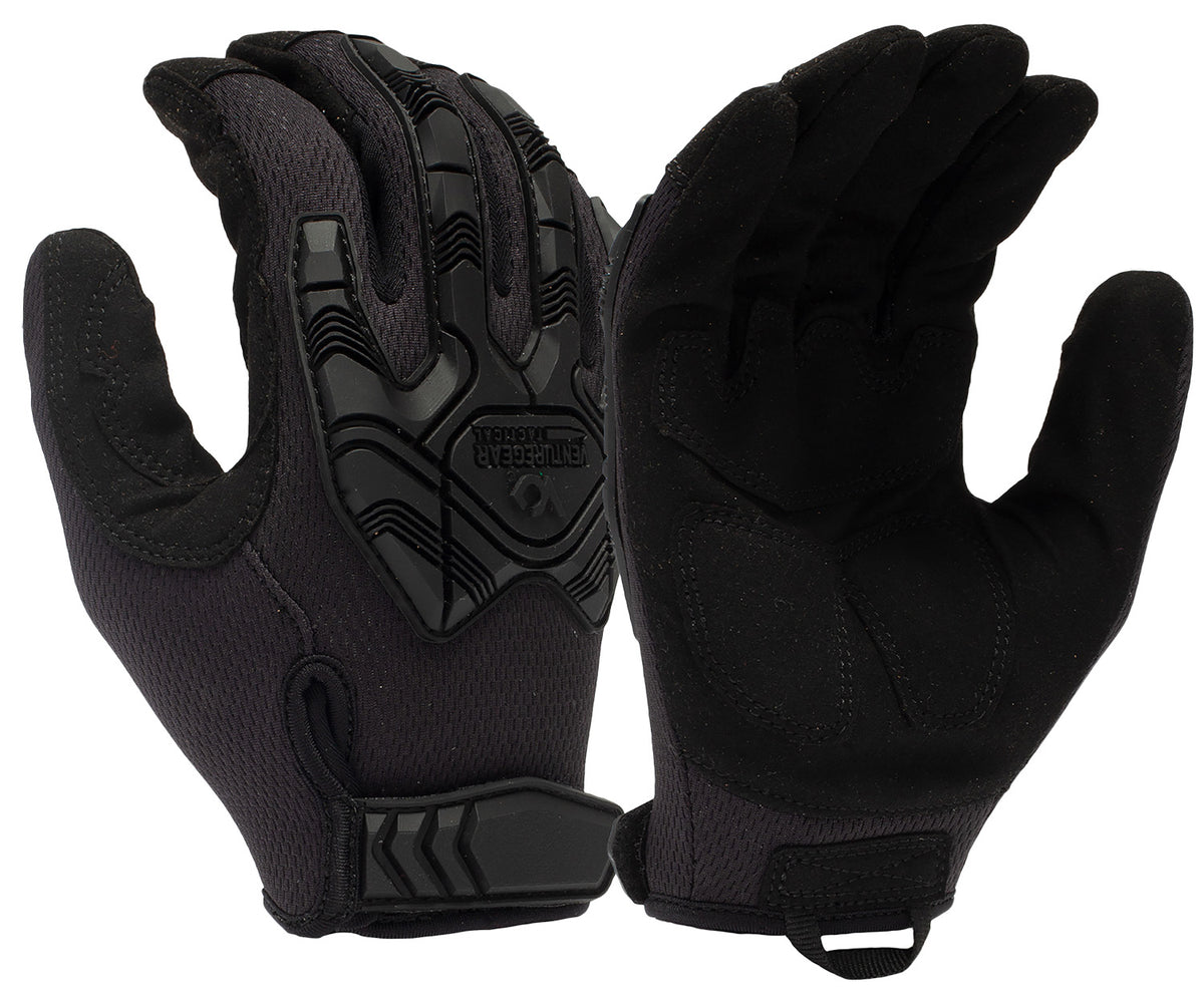 Pyramex VGTG40BL Venture Gear Heavy-Duty Impact Gloves Black Synthetic Leather Large Velcro Closure