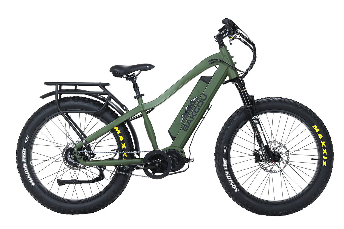 Bakcou BMJMGB25 Mule Jager Fat Tire Electric Bicycle Matte Army Green 18" Stand Over 29.50" Bafang M620 Ultra Motor