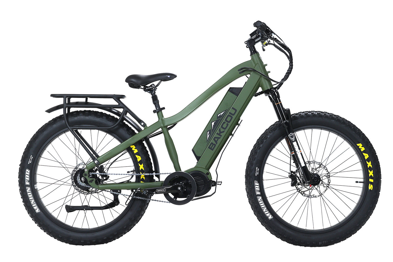 Bakcou BMJMGB25 Mule Jager Fat Tire Electric Bicycle Matte Army Green 18" Stand Over 29.50" Bafang M620 Ultra Motor