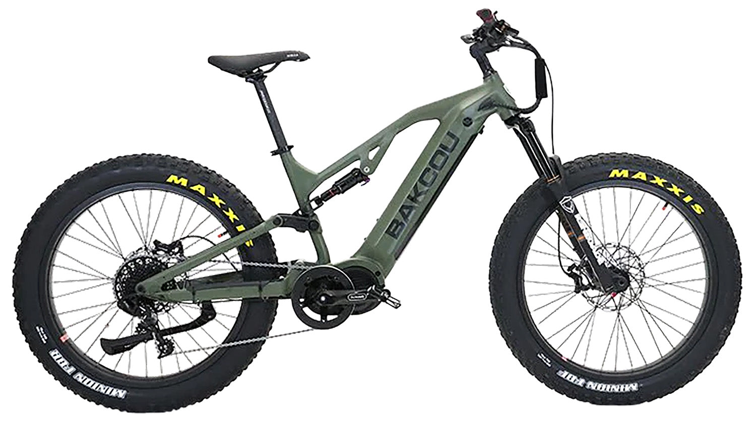 Bakcou Scout Large E-Bike Army Green 19" Frame 11 Speed Sram NX Rear Cassette Bafang Ultra Mid-Drive Motor