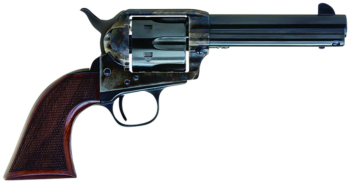 Cimarron AR400 Arizona Ranger 357 Mag 6 Shot, 4.75" Blue w/Engraved "Arizona Ranger" Steel Barrel, Blued Cylinder, Color Case Hardened Steel Frame, Checkered Walnut Grip, Exposed Hammer