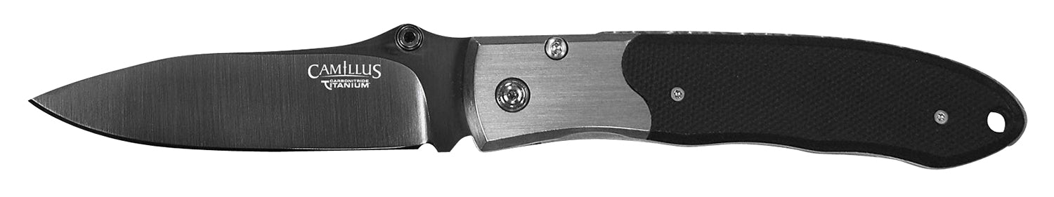 Camillus 18671 Pristine 3" Folder Plain Black VG-10 Titanium Blade, Black/Silver G10 Handle