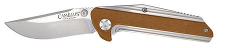 Camillus 19196 Sevens 2.75" Folder Plain Silver AUS-8 Titanium Blade, Desert Tan G10 Handle