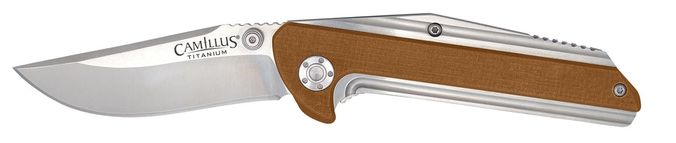 Camillus 19196 Sevens 2.75" Folder Plain Silver AUS-8 Titanium Blade, Desert Tan G10 Handle