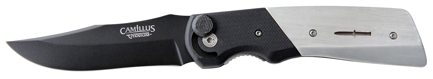 Camillus 19080 Cuda Bolt 3.75" Folder Plain Black AUS-8A Titanium Blade, Black/Silver Aluminum G10 Handle