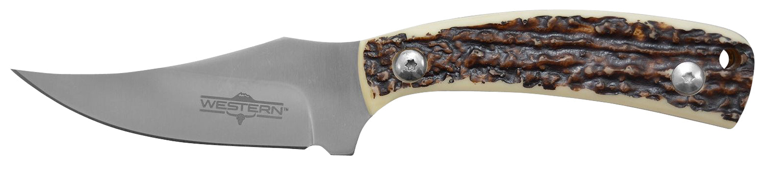 Camillus 19161 Western Crosstrail 3.25" Fixed Blade Titanium Bonded Plain Silver 420 Steel, Stag Delrin Handle and Sheath
