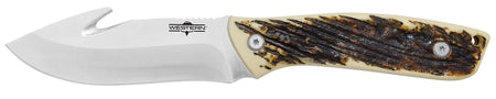 Camillus 19247 Western Crosstrail 4.25" Fixed Plain Gut Hook Titanium Bonded Blade, Stag Delrin Handle with Belt Loop and Sheath