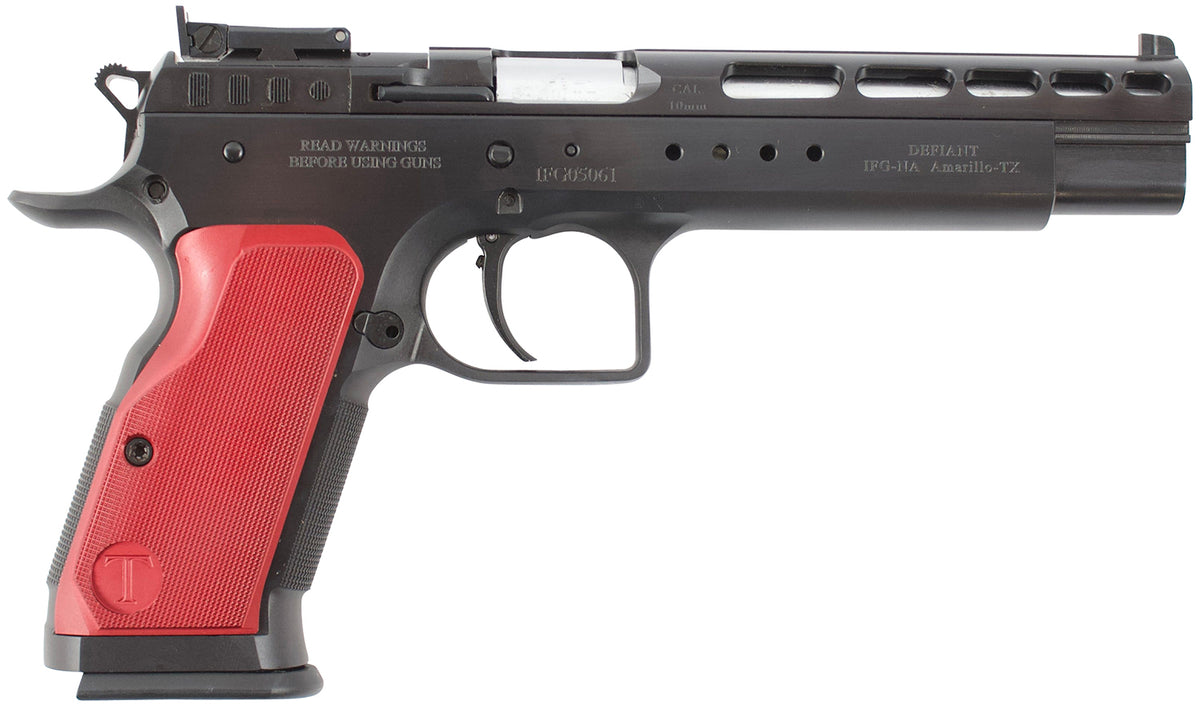 Tanfoglio TFGOLDM10OR Gold Match 10mm Auto 14+1, 6" Blued Polygonal Rifled Barrel, Blued Optic Ready/Ported/Serrated Steel Slide, Blued Steel Frame w/Beavertail