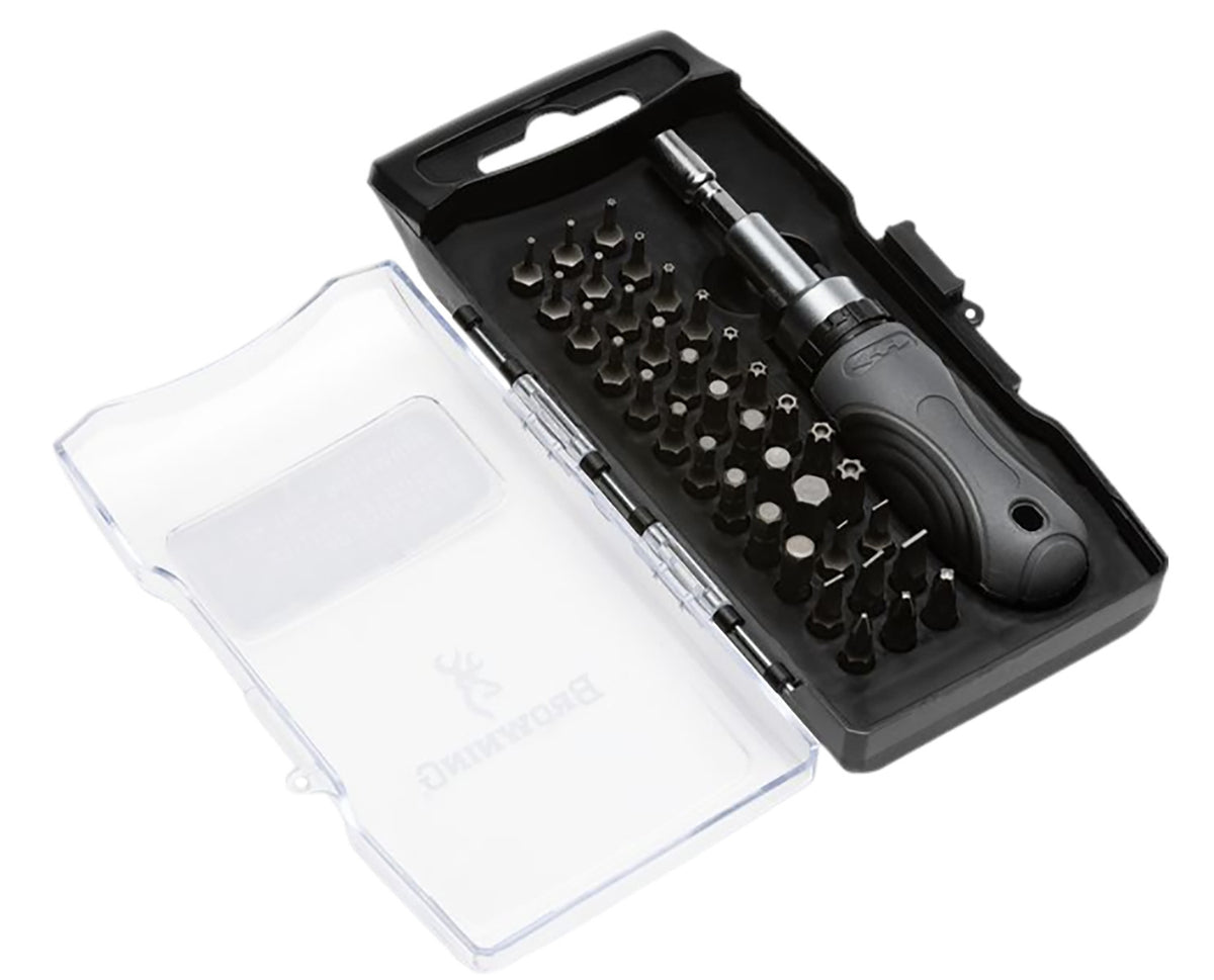 Browning 12450 Gunsmithing Tool Kit 38 Pieces Metric SAE Hex Torx Phillips Flathead Bits w/Ratcheting Screwdriver
