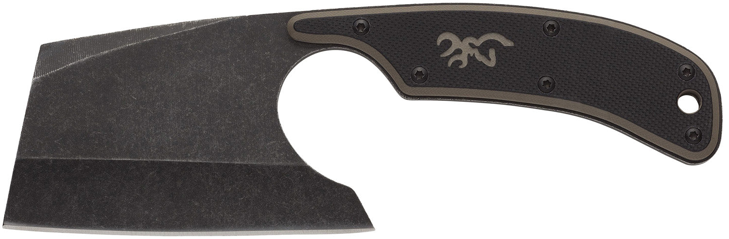 Browning Cutoff Camp Cleaver 2.50" Fixed Blade Black Oxide Stonewashed 9Cr14MoV SS Full Tang Black/Tan G10 Handle w/Sheath