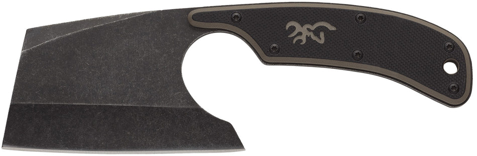 Browning Cutoff Camp Cleaver 2.50" Fixed Blade Black Oxide Stonewashed 9Cr14MoV SS Full Tang Black/Tan G10 Handle w/Sheath